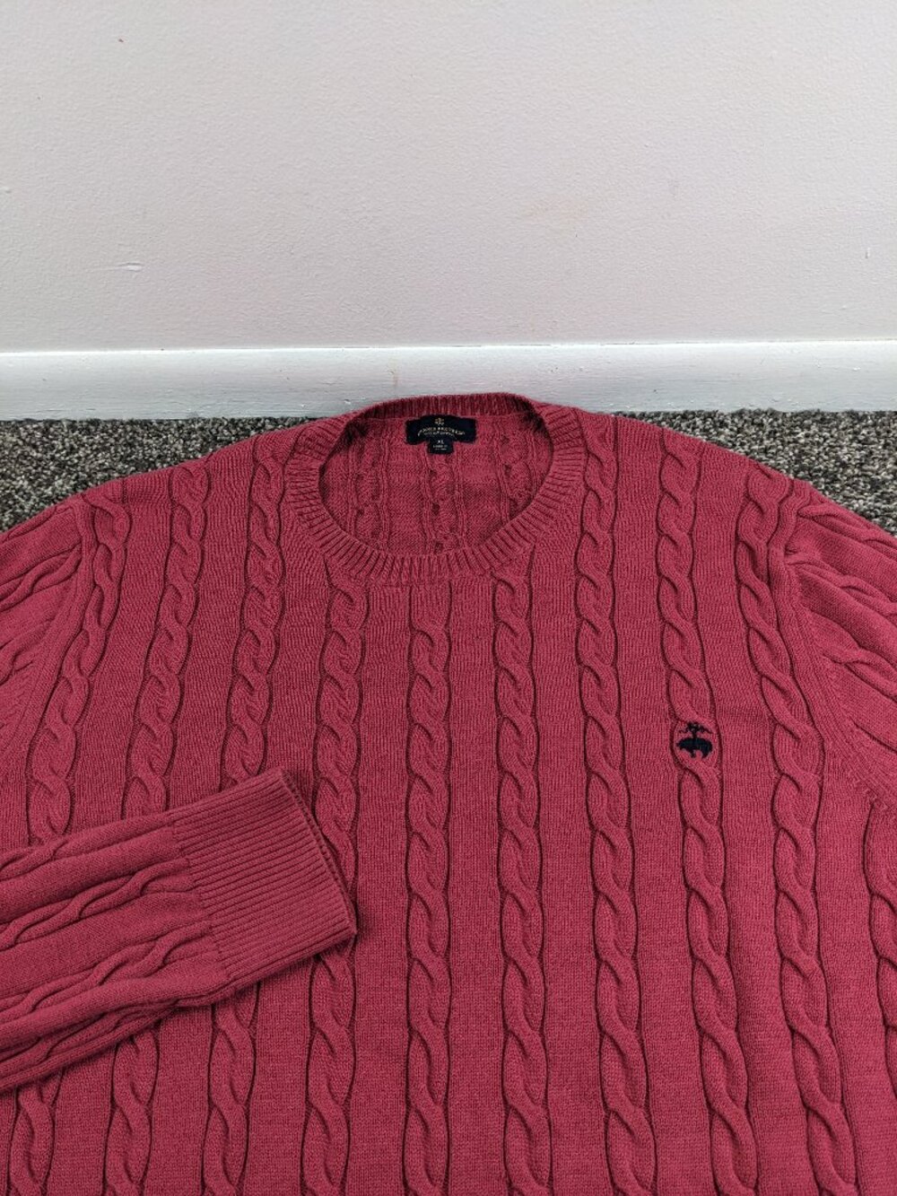 Brooks Brothers Sweater Cable Knit Supima Cotton Crewneck Pullover Pink Mens XL